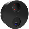DUPLEX rond stopcontact Ø118mm 1 stopcontact+2USB-A+C mat zwart / pce