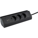 3-stekkerdoos + 2 USB-A + houder voor mobiele telefoon zwart / pce