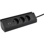 3-stekkerdoos + 2 USB-A + houder voor mobiele telefoon zwart / pce