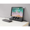 3-stekkerdoos + 2 USB-A + houder voor mobiele telefoon zwart / pce