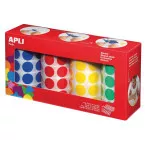 APLI Kids XL Stickers, 20 mm Diameter, Box with 4 Rolls in 4 Colors