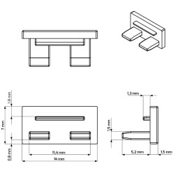 PVC Open Mini Line Profile End Cap / pc