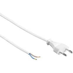2m Power Cable 2x0.75mm² 220V with Euro Plug White per piece