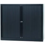 Bisley tambour door cabinet, 103 x 120 x 43 cm (H x W x D), 2 shelves, black