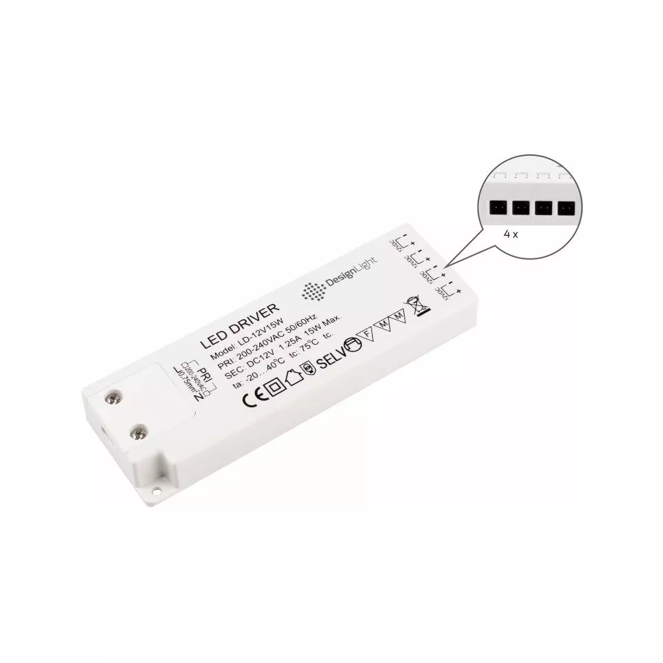 Driver LED Slim 15W 12V AC avec 4...
