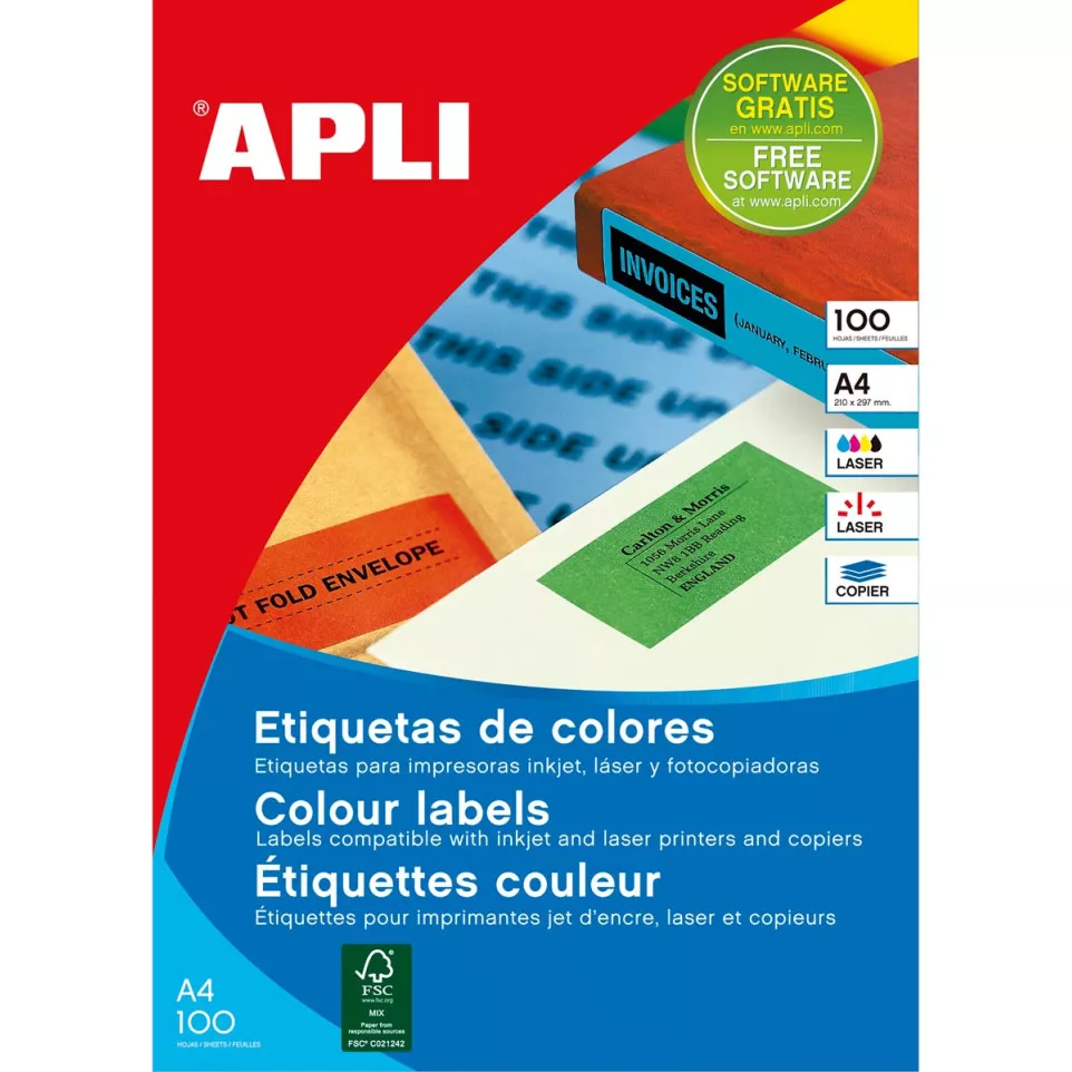Apli Etiquettes colorées ft 210 x 297...