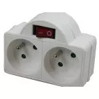 Domino blanc 2 prises 16A + terre avec interrupteur / pce