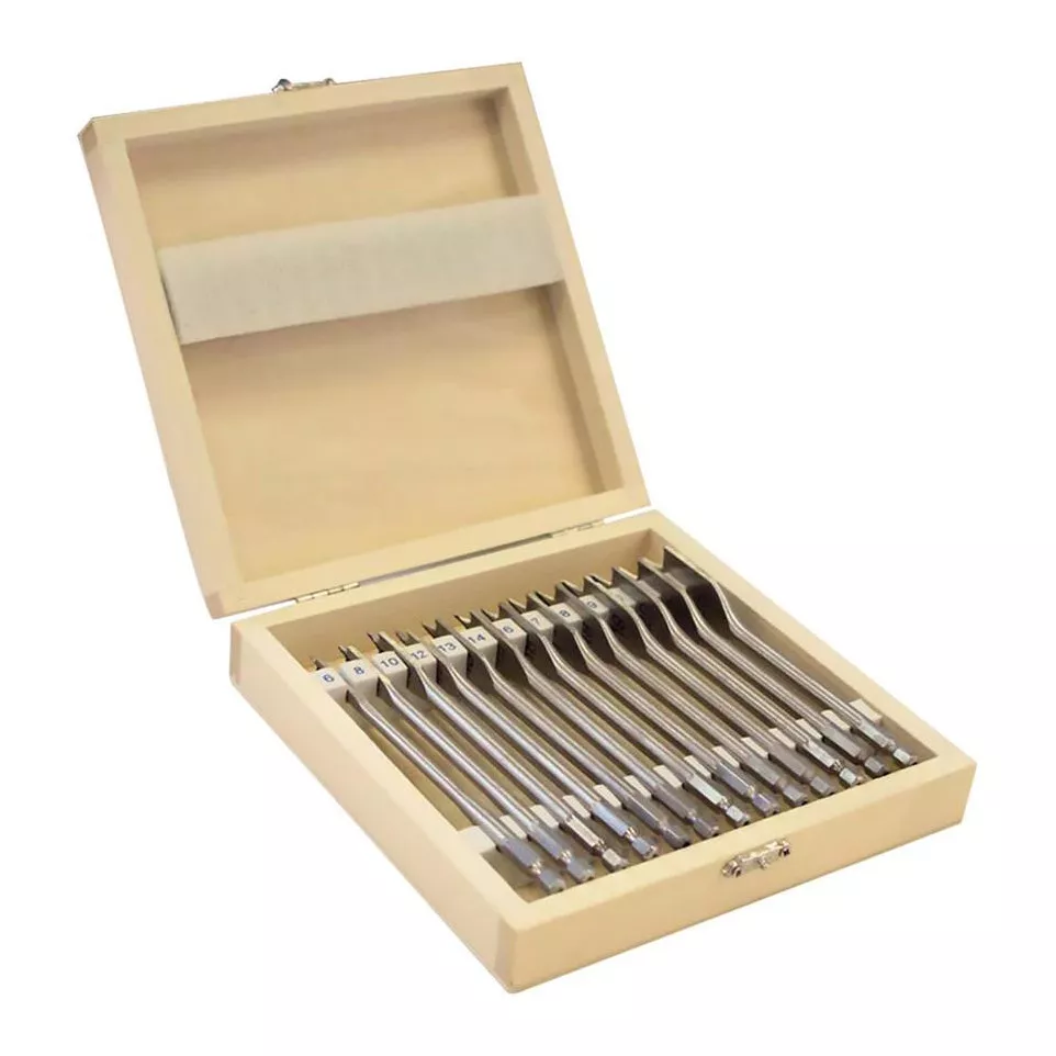 Wooden Box Set of 13 Flat Wood Drill...
