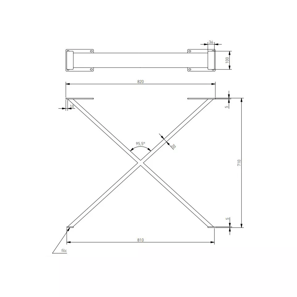 Tafelpoot Industria X vorm 80x20mm...
