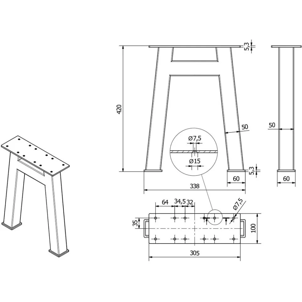 Industrial Black H-Shaped Bench Leg / pc