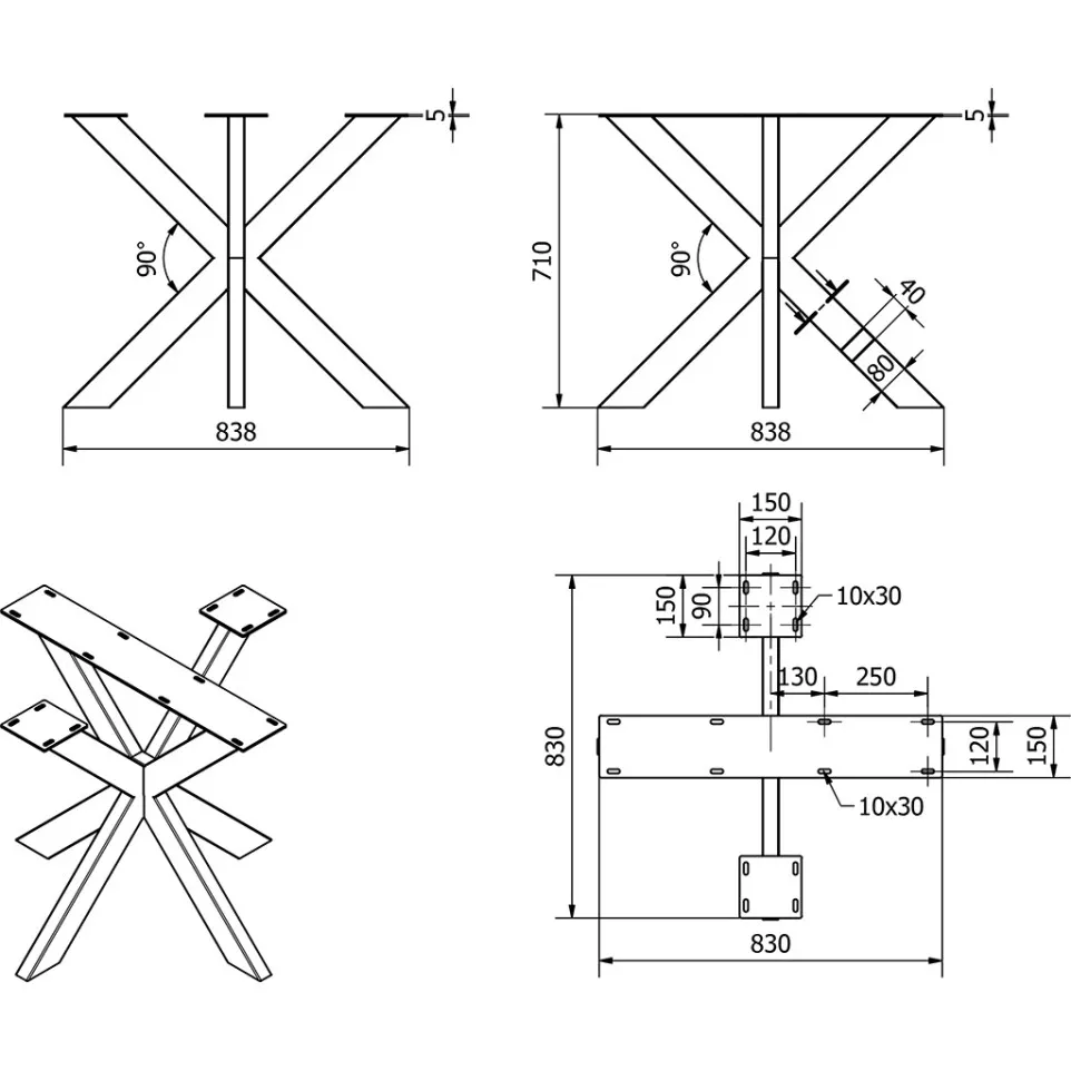 Spider Mini Industrial Table Leg / pc