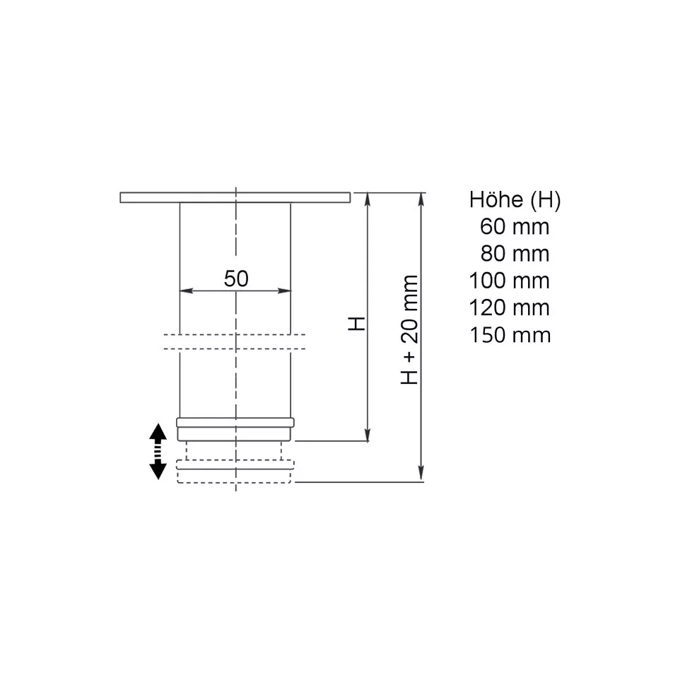 JIMMY white steel furniture leg Ø50mm...
