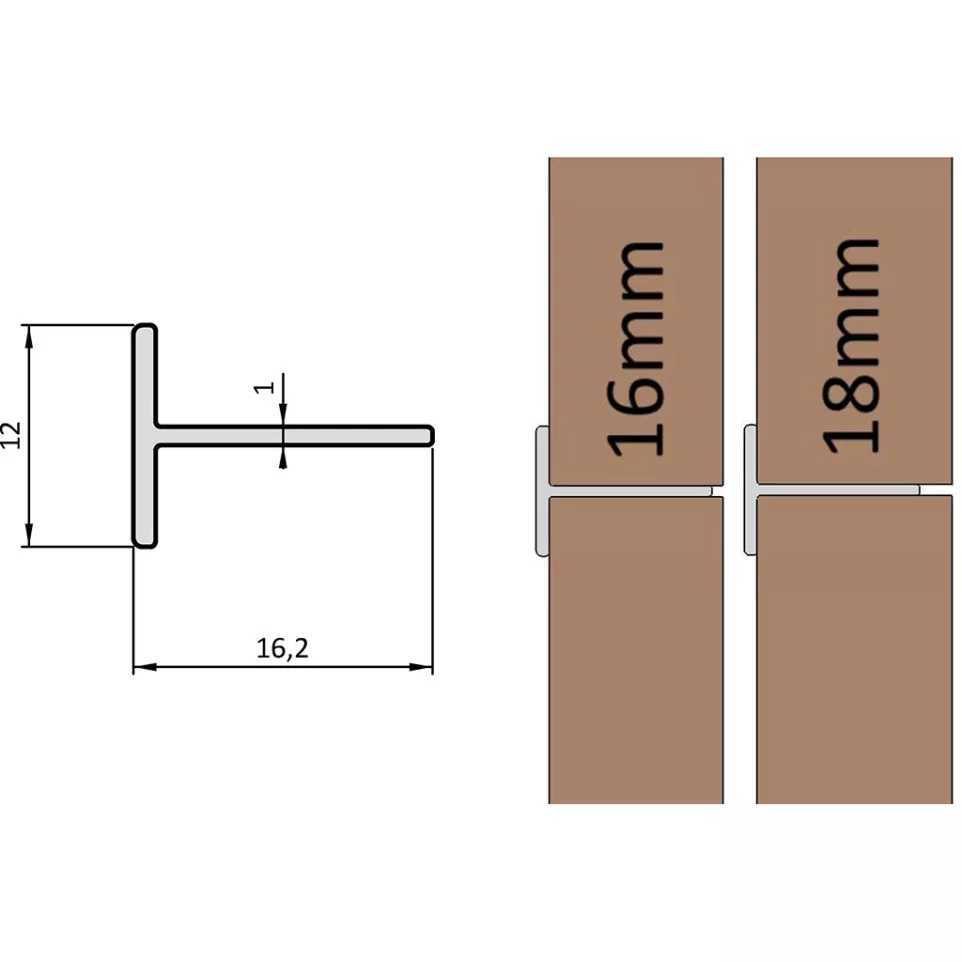 Geanodiseerd aluminium "T" profiel...