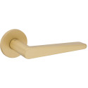 Pair of satin brass door handles on round rose 1967 5S 158 / PC