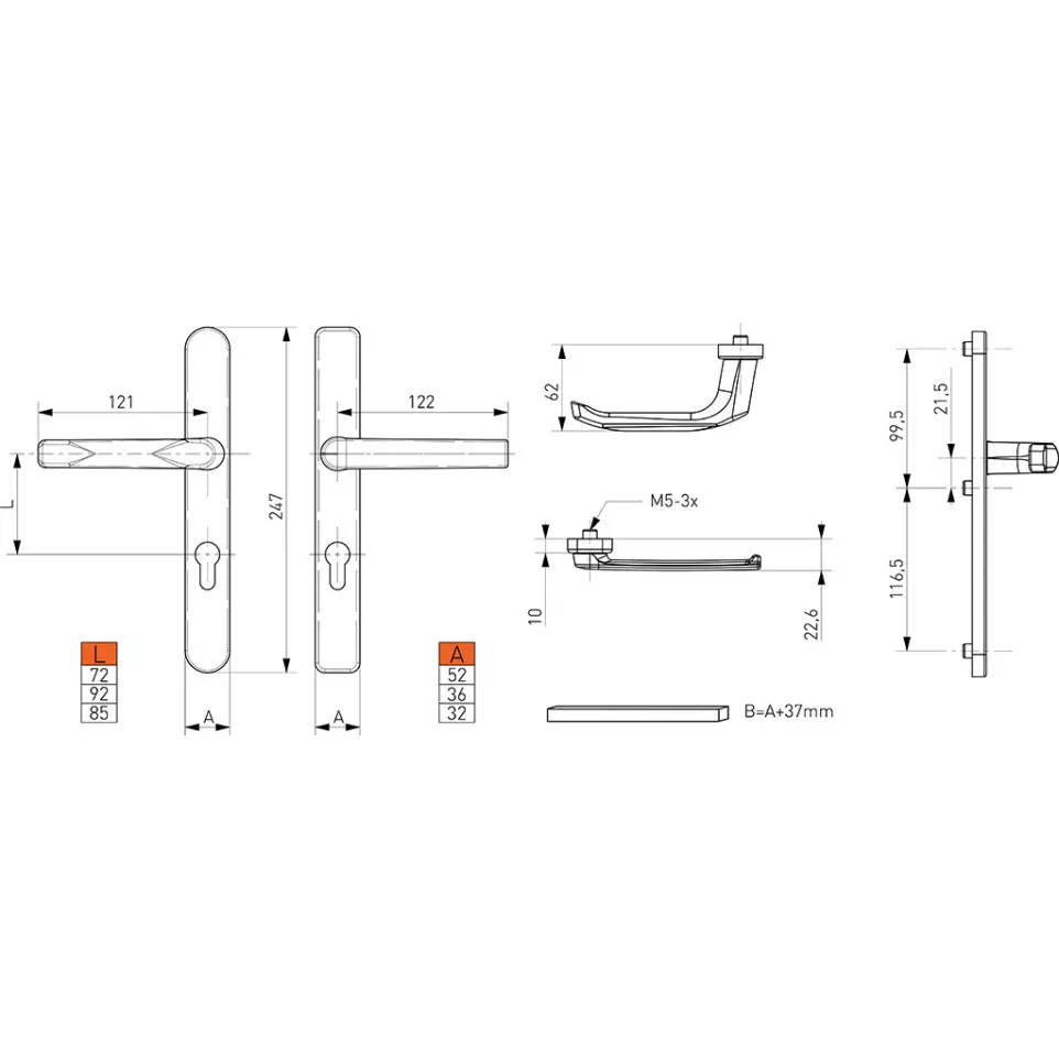 Saturn Door Handle Set with Plate...
