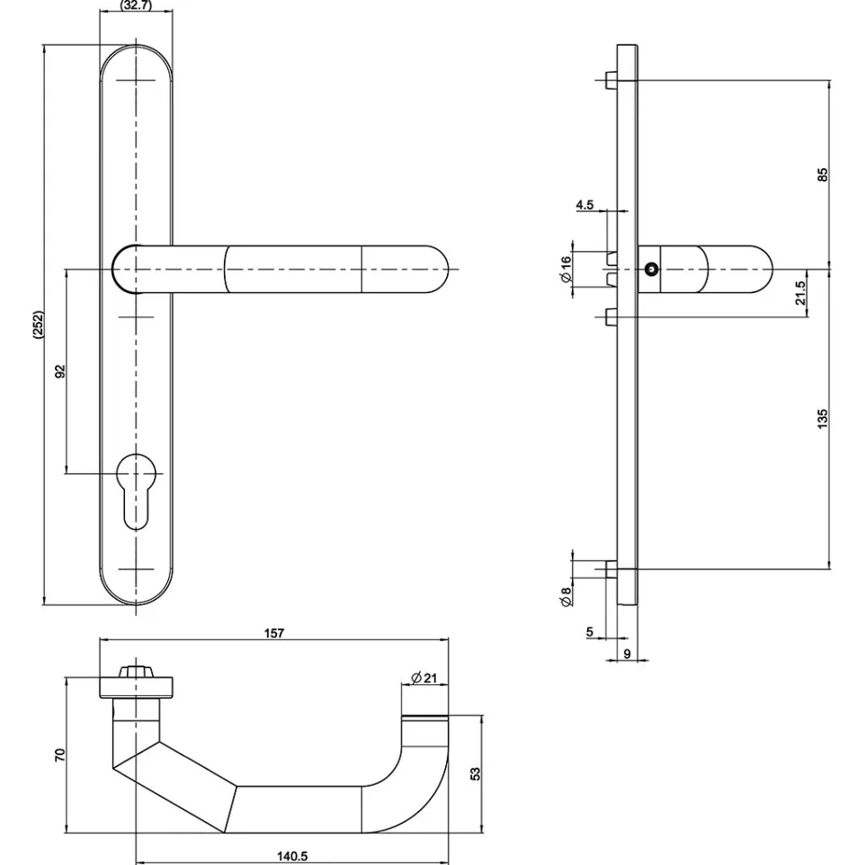 Rondo Half Lever Handle on Plate PZ92...