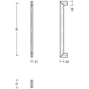 Tirant de porte U profil 40/21mm axe=1800mm inox brossé / pce