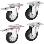 Set 4 roulettes caoutchouc Ø 125mm (pivotante + frein) / pce