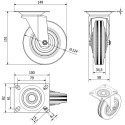 Set of 4 Rubber Swivel Casters with Brake Ø 125mm per piece