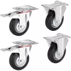 Set 4 roulettes caoutchouc Ø 125mm (fixe + frein) / pce