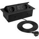 Kombi Box softclose wandcontactdoos 2 x 220V 1 x USB A 1 x USB C mat zwart 3m kabel / pce
