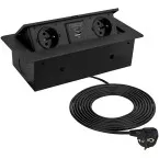 Kombi Box softclose wandcontactdoos 2 x 220V 1 x USB A 1 x USB C mat zwart 3m kabel / pce