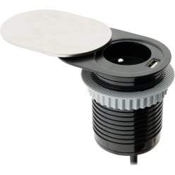 Push-Slidy stopcontact Ø60mm 1 stopcontact+1 USB-A roestvrij staal / pce