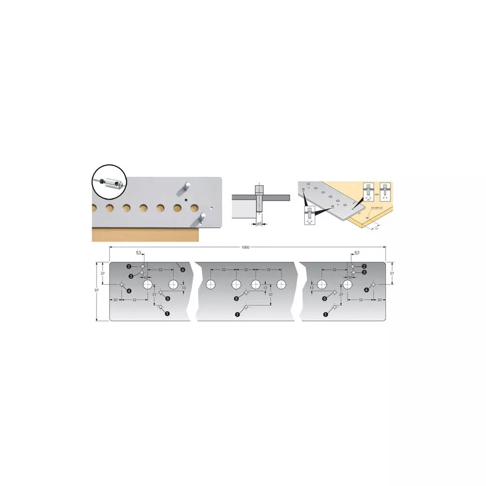 Règle de perçage Système 32 Hettich...