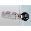 Hettich Intermat 9904 Overlay Glass Door Hinge, Self-Closing, Nickel-Plated, Screw-On, 95° Opening Angle