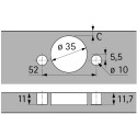 Charnière Intermat 9943 110° nickelée à enfoncer (Ø10x11mm), sans amortissement et avec fermeture automatique, pour porte rentra