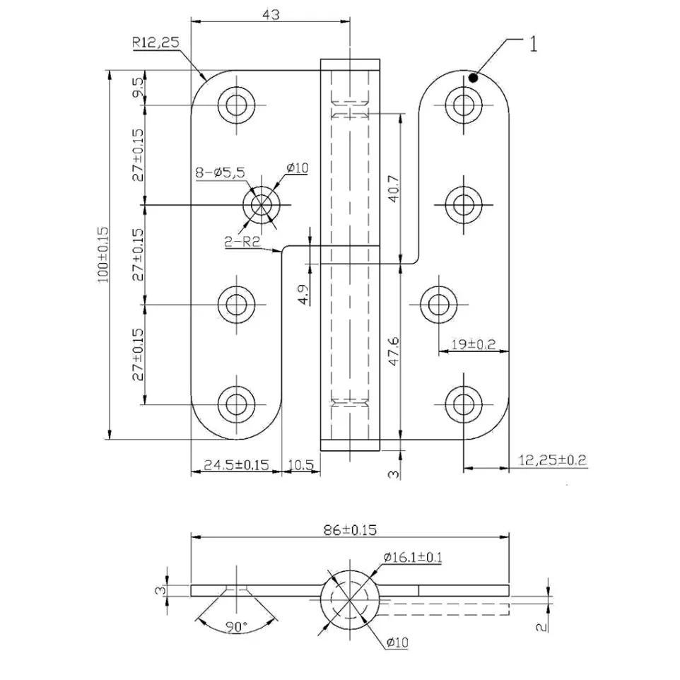 Stainless Steel Hinge 100x86 Knuckle...