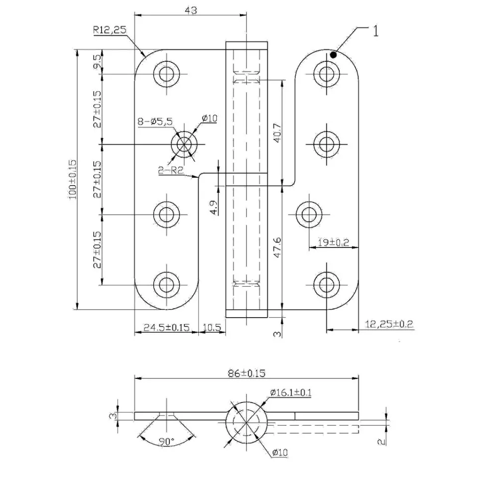 Roestvrij stalen scharnier 100x86...