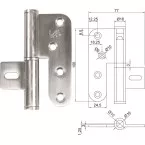 Paumelle 100x77 Ø16mm huisserie métallique inox droite / pce