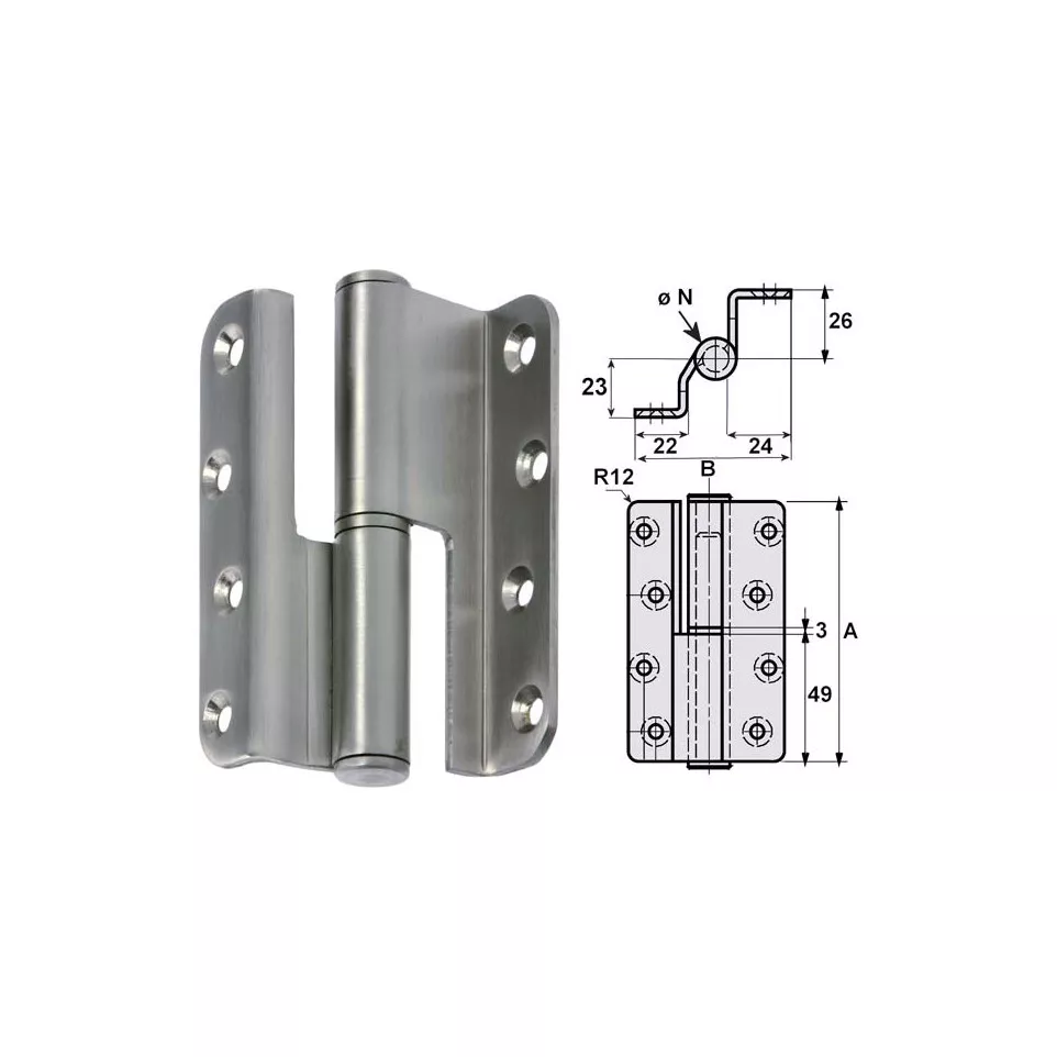 Paumelle inox 100x82mm coudée droite...