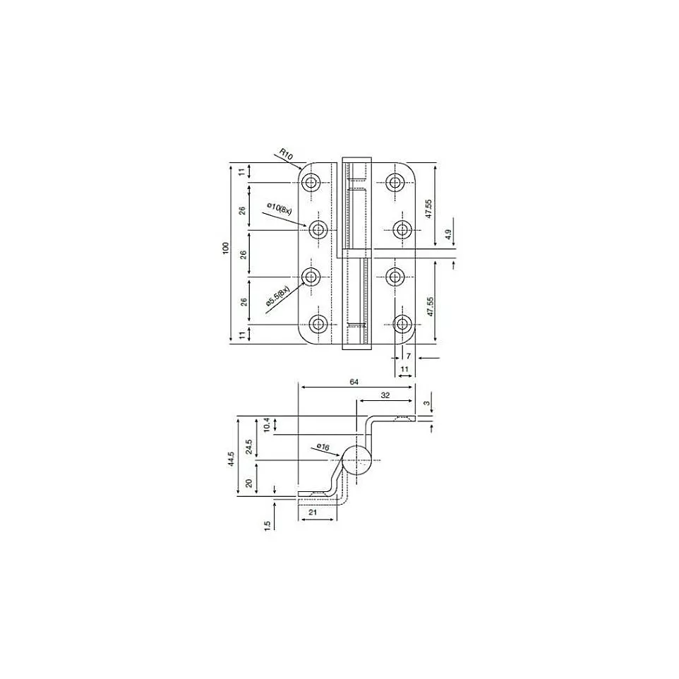 Paumelle inox 100x82mm coudée gauche...