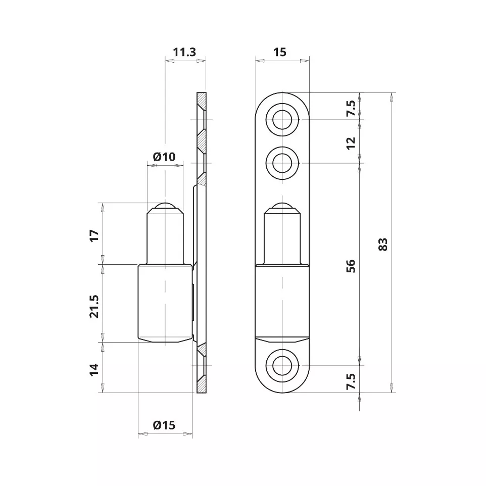 P50 Ø15mm mannelijke plug op plaat...
