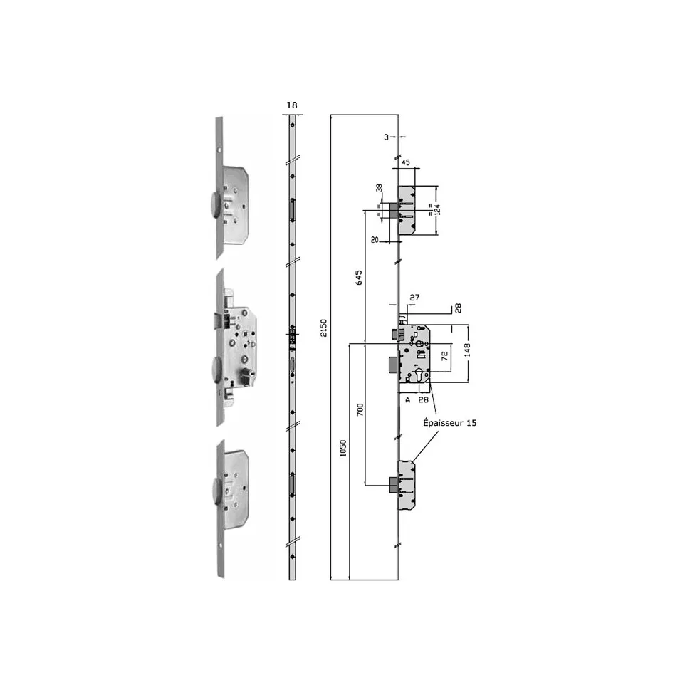 Serrure multipoint avec pêne plat...