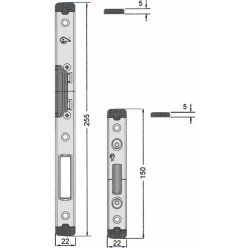 Gâche centrale U22x8,5mm inox droite / pce