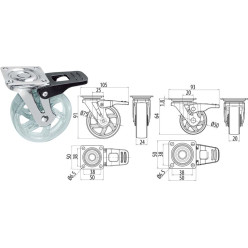 Transparent Furniture Caster with Brake SHIFT Ø75 40kg per piece
