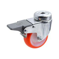 Roulettes pivotantes à trou passant avec frein antérieur en polyuréthane thermoplastique 40 à 55kg Ø50x18mm / pce