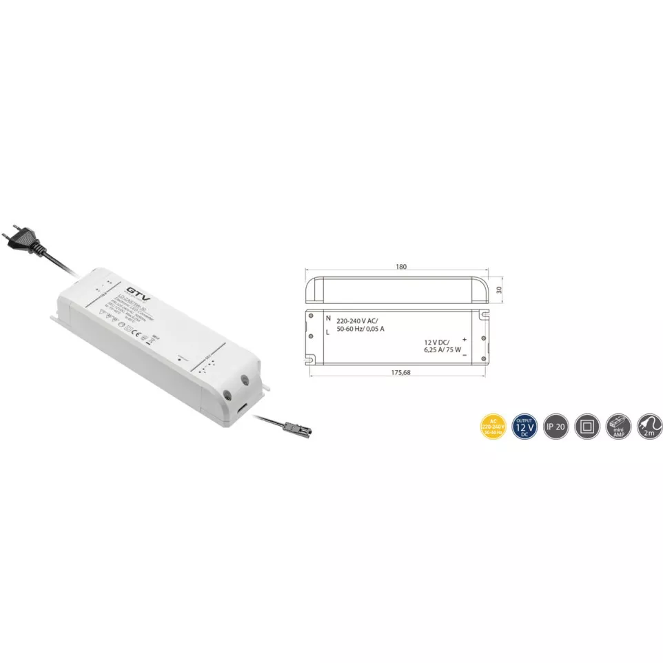 Prewired 75W LED Transformer with AMP...