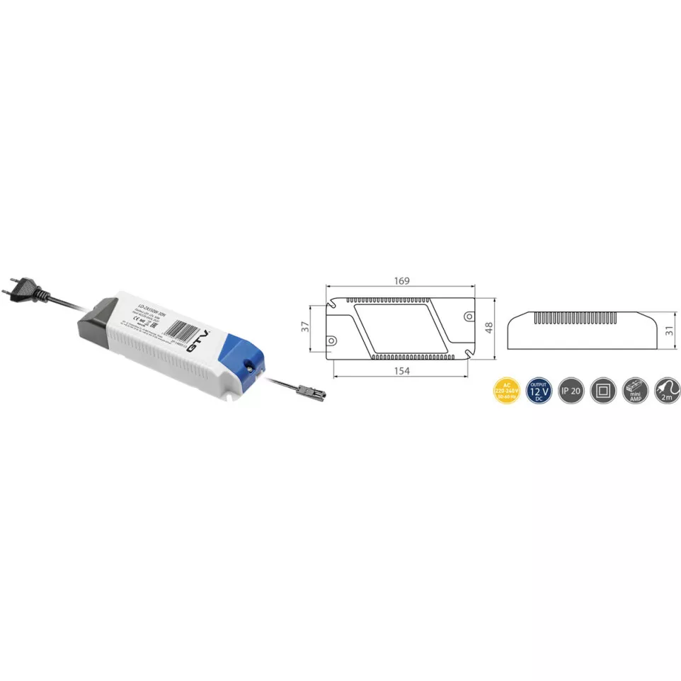 Transformateur LED 50 W précablé +...