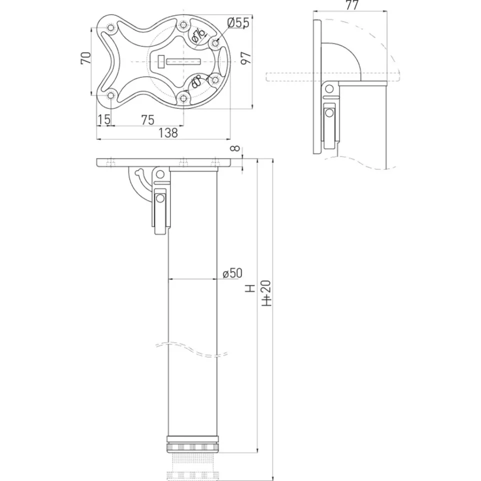 Pied de table platine repliable Ø50mm...