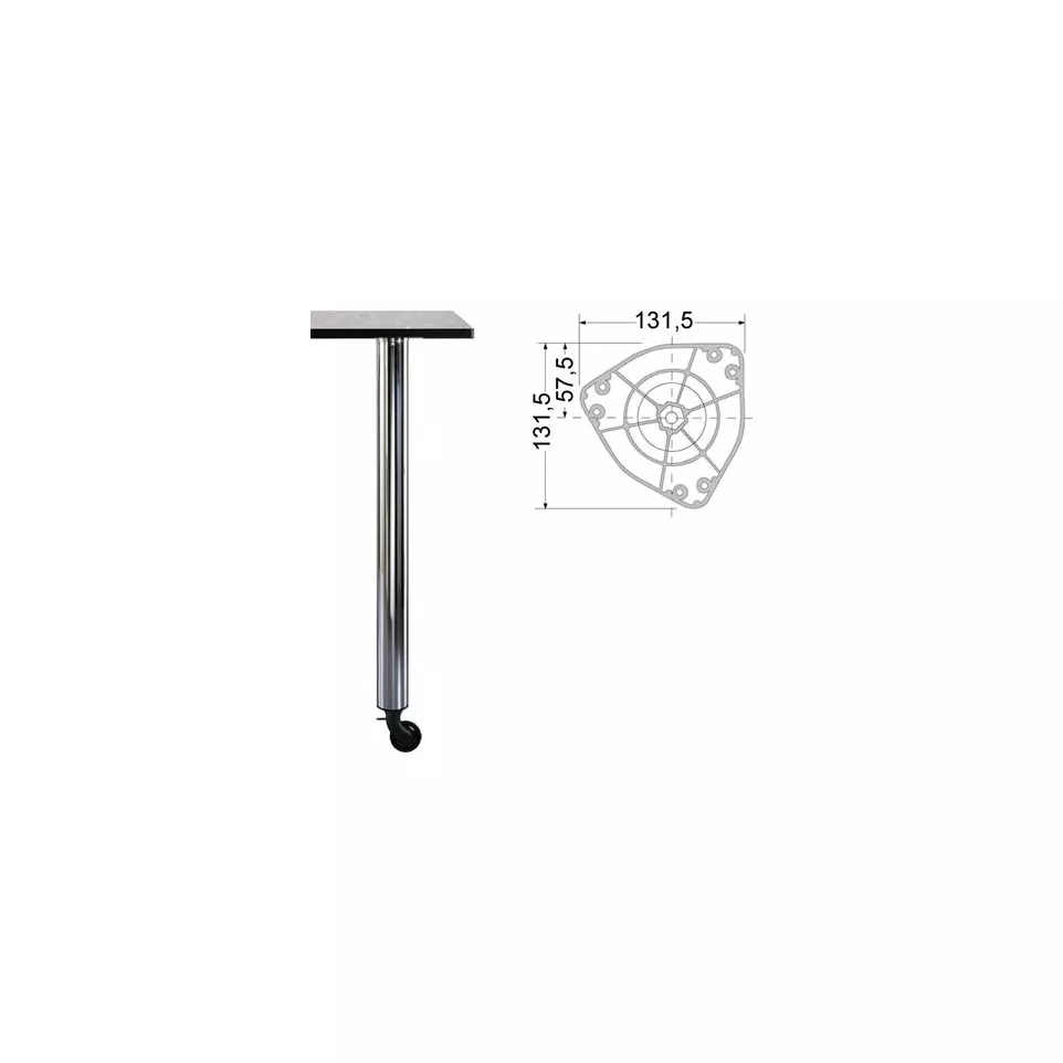 Ronde tafelpoot Ø 80mm met wielen en...