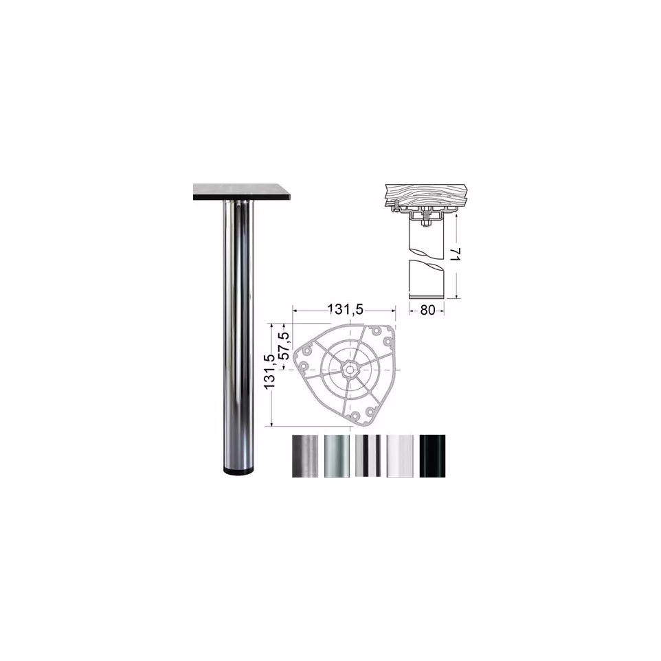 Ronde tafelpoot Ø 80mm glad wit...