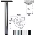 Pied de table cylindrique Ø 80mm chromé brillant réglable de 87 à 90cm / pce