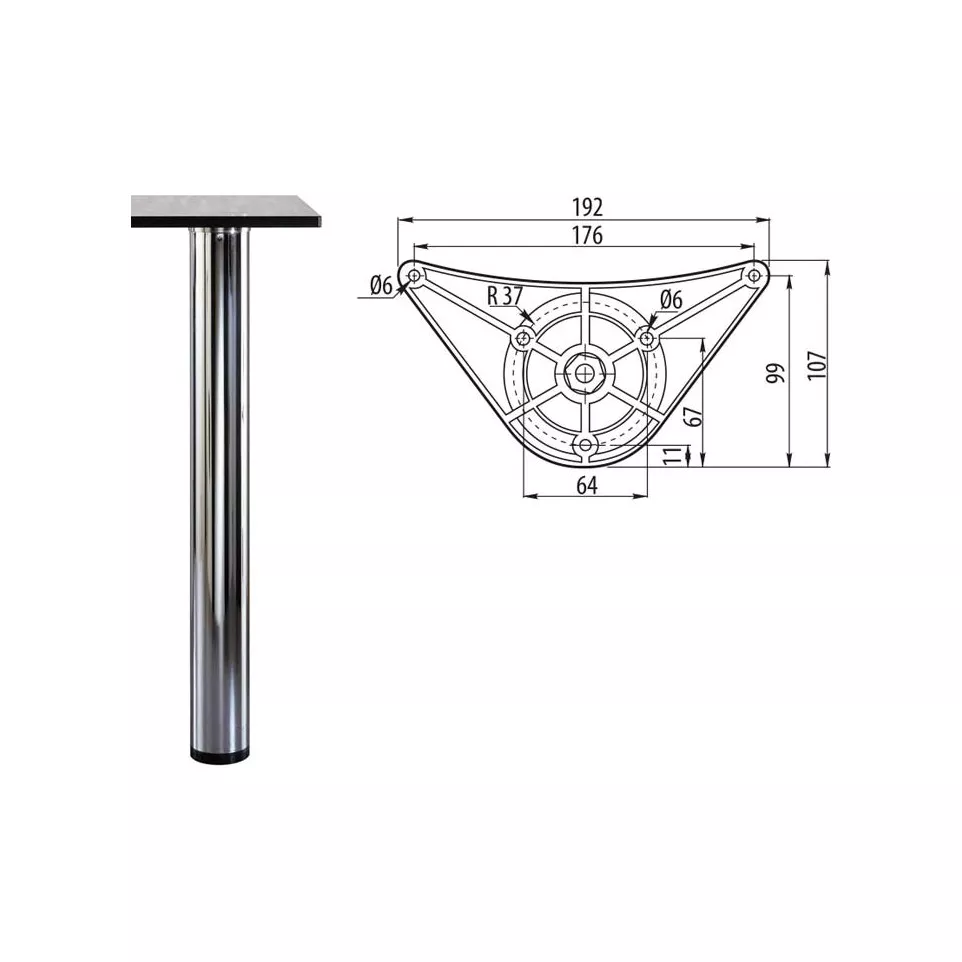 Set of 4 Round Table Legs 35R Black...