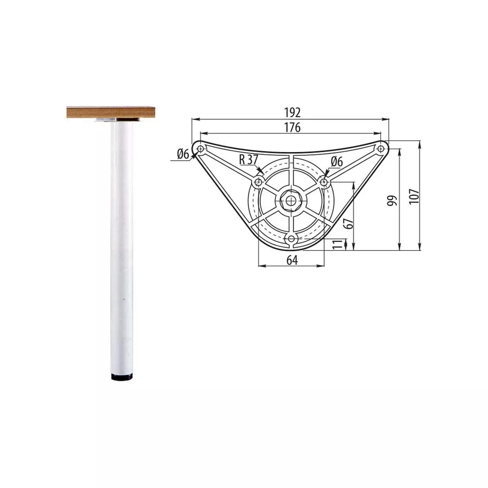 Set van 4 tafelpoten 25R rond Ø60mm...