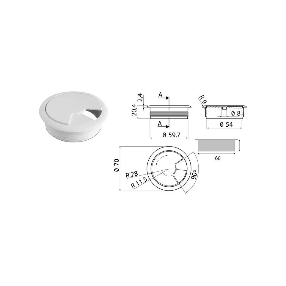 Ø60mm aluminium pvc kabelwartel / pce