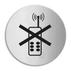 Pictogramme \"téléphones portables interdits\" inox auto-adhésif Ø100mm épaisseur 1mm / pce